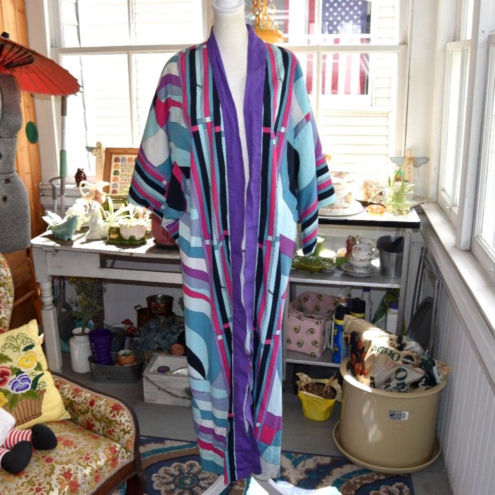 Vintage Scoundrel 70s-80s Memphis Abstract Kimono Duster Art To Wear OSFM